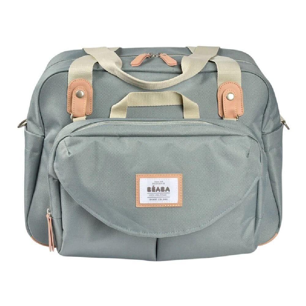 Beaba Geneva II Changing Bag, Integrated Pushchair Attachment System, Comfortable And Large Quilted Changing Mat - Sage Green