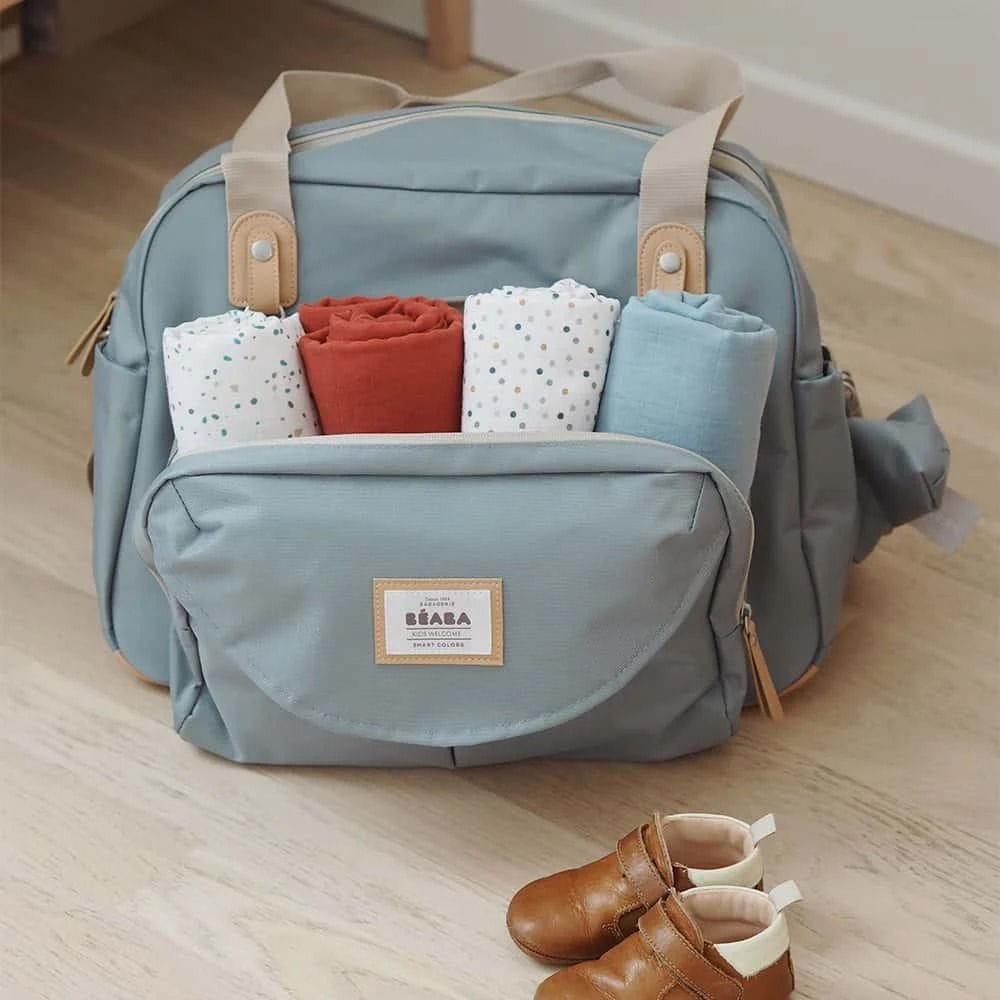 Beaba Geneva II Changing Bag, Integrated Pushchair Attachment System, Comfortable And Large Quilted Changing Mat - Sage Green