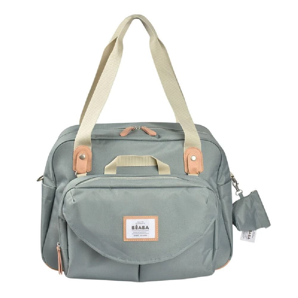 Beaba Geneva II Changing Bag, Integrated Pushchair Attachment System, Comfortable And Large Quilted Changing Mat - Sage Green