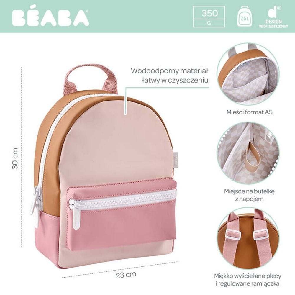 Beaba Faro Baby Backpack, Waterproof And Stain-Resistant, Comfortable Handle, Easy To Clean, Durable And Stylish Design - Dusty Rose