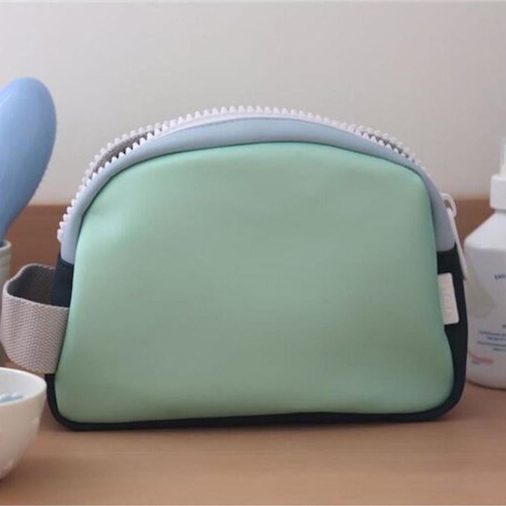 Beaba Faro Toiletry Bag, Waterproof, PFAS-Free, Customizable Name Tag, Wide Zip Opening - Matcha Latte