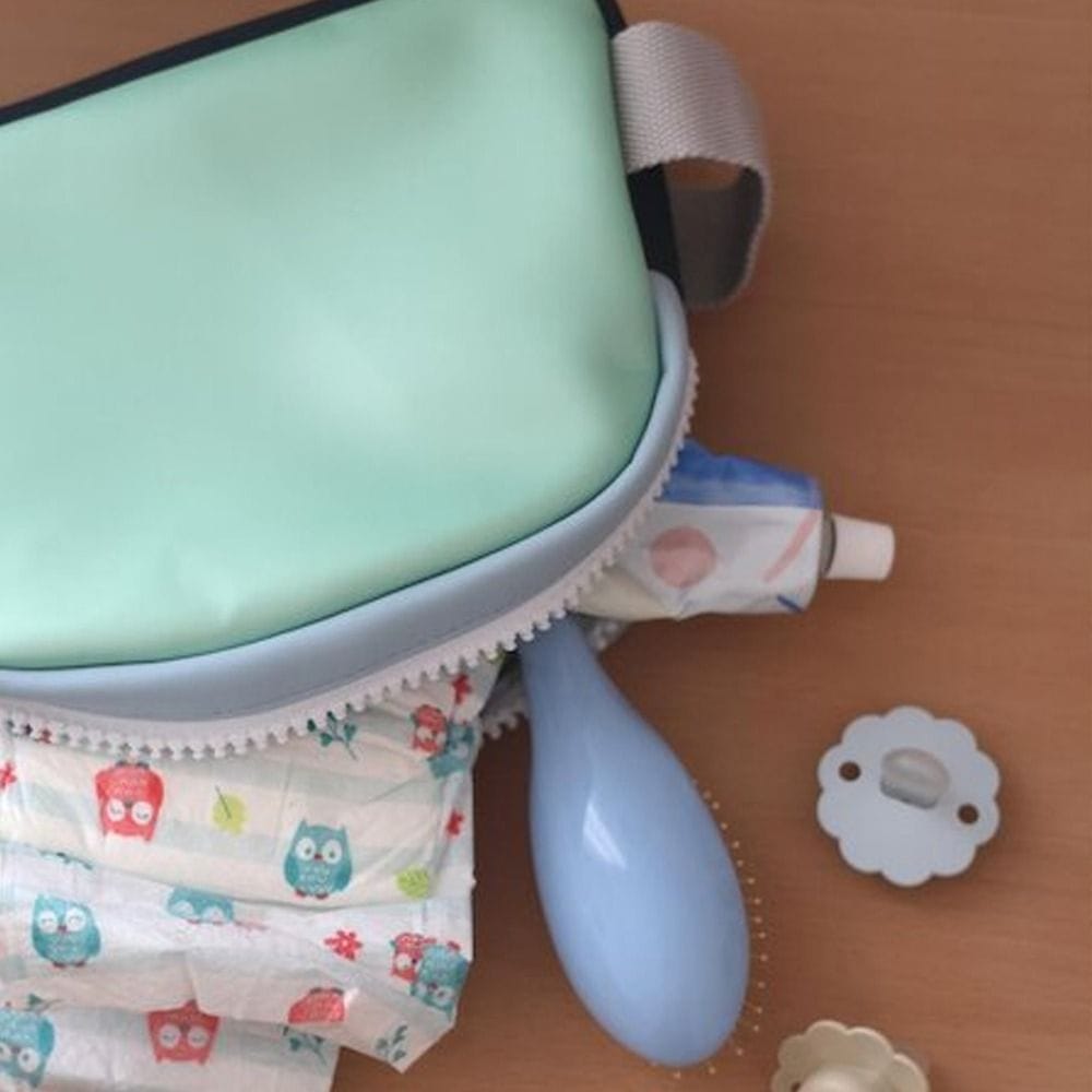 Beaba Faro Toiletry Bag, Waterproof, PFAS-Free, Customizable Name Tag, Wide Zip Opening - Matcha Latte