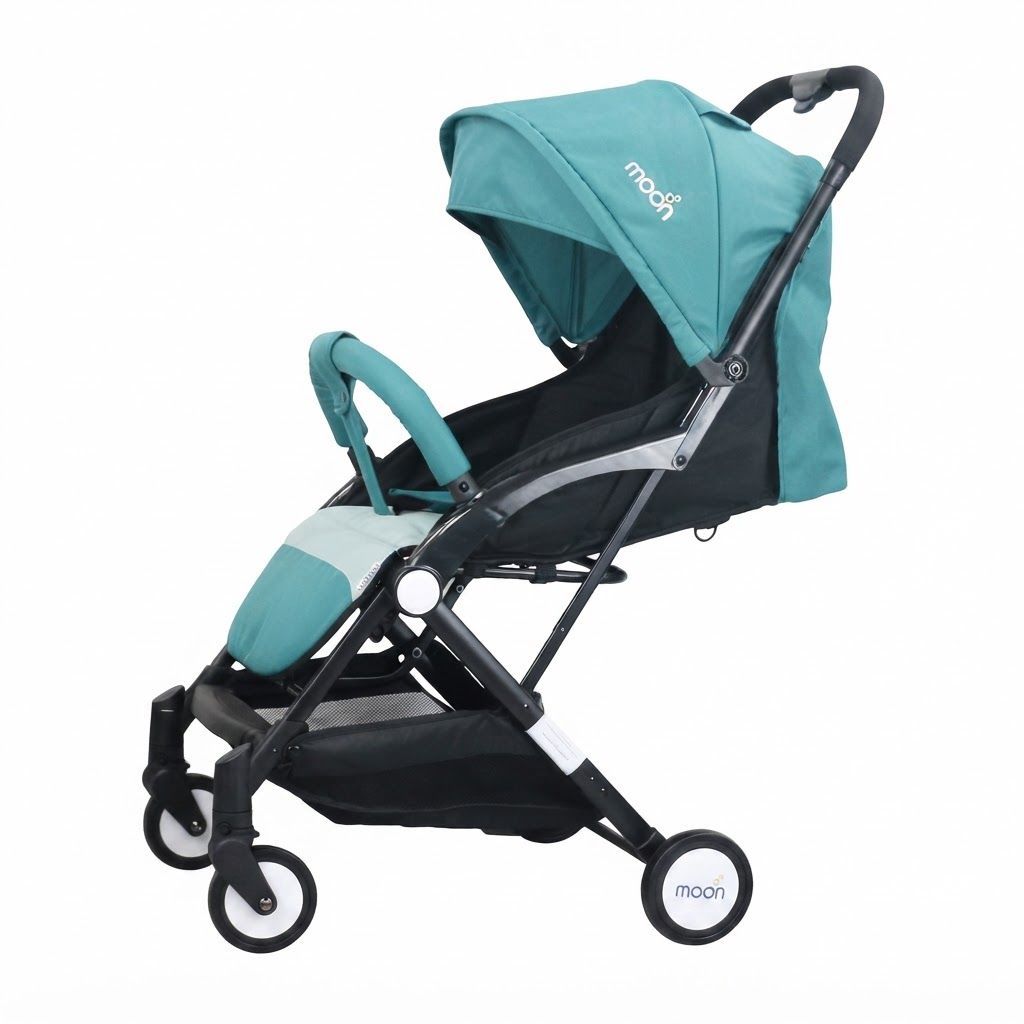 The Moon Brand Ritzi TravelLite Compact Stroller - Lightweight Foldable Pram for Air Travel, 0-18kg, Birth to 3 Years, 5-Point Harness | Sea Blue