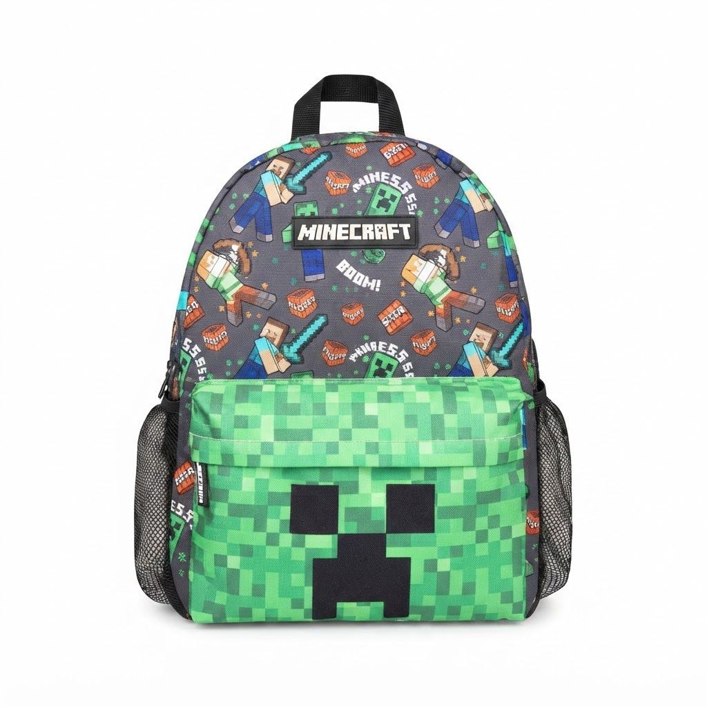 Minecraft School Backpack for Boys & Girls, Official Creeper Large Multi-Compartment Rucksack for Kids