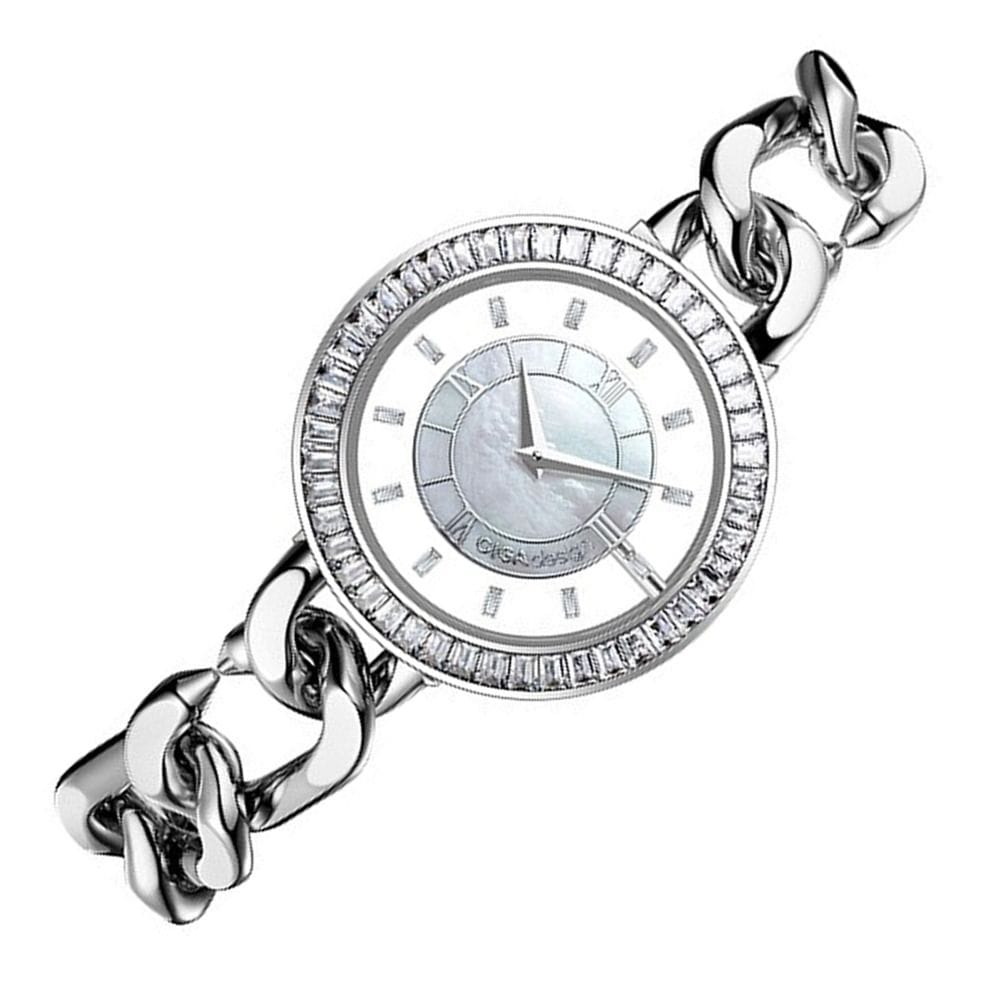 CIGA Design D Series Sparkle Women Quartz Watch, 33.9mm Stainless Steel Case & Bracelet, White MOP Dial, Mineral Crystal, 30M Water Resistant