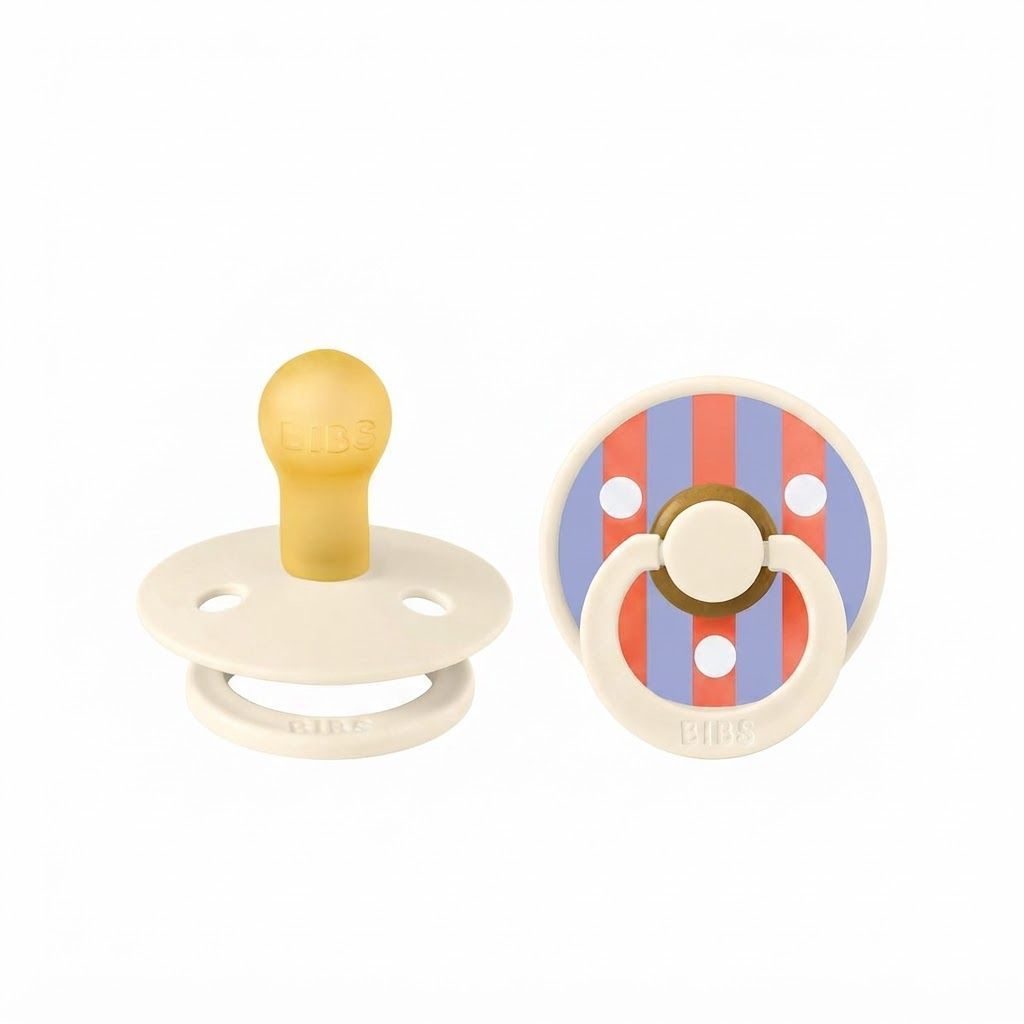 BIBS Pin Latex Pacifiers Studio Colour Size 1 0+ Months 2 Pack, Gentle Shield Design, Natural Rubber Nipple, BPA-Free - Ivory Hush Mix