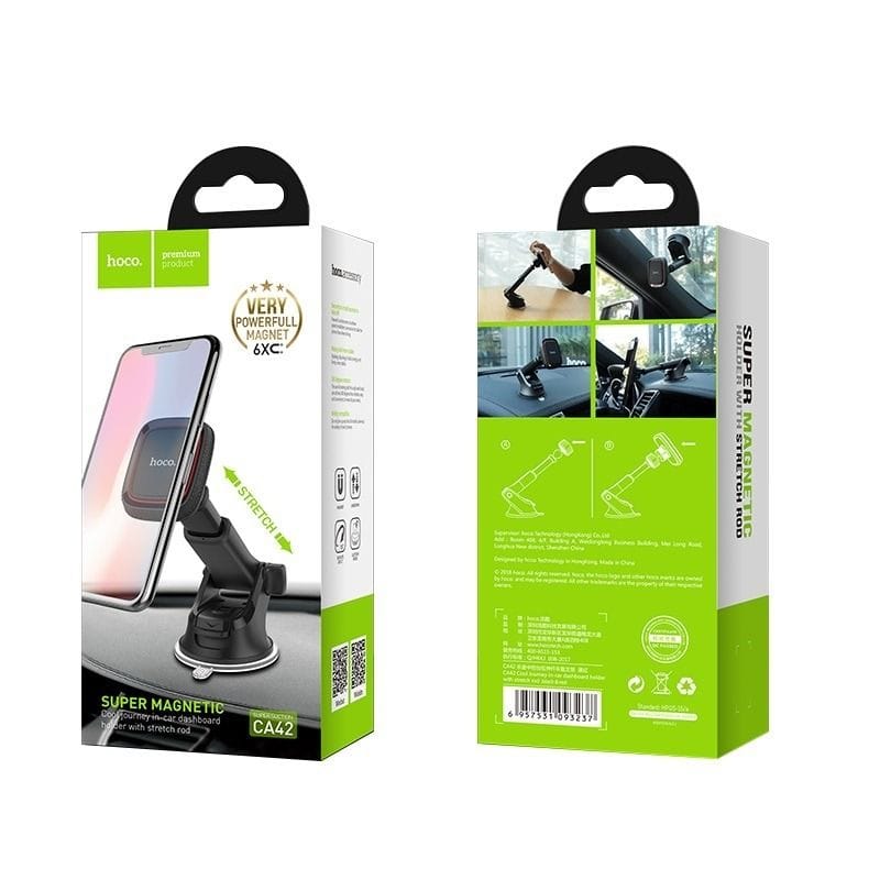 HOCO CA42 Cool Journey Dashboard Car Phone Holder with Stretch Rod, Adjustable 360° Mount for Smartphones - Black