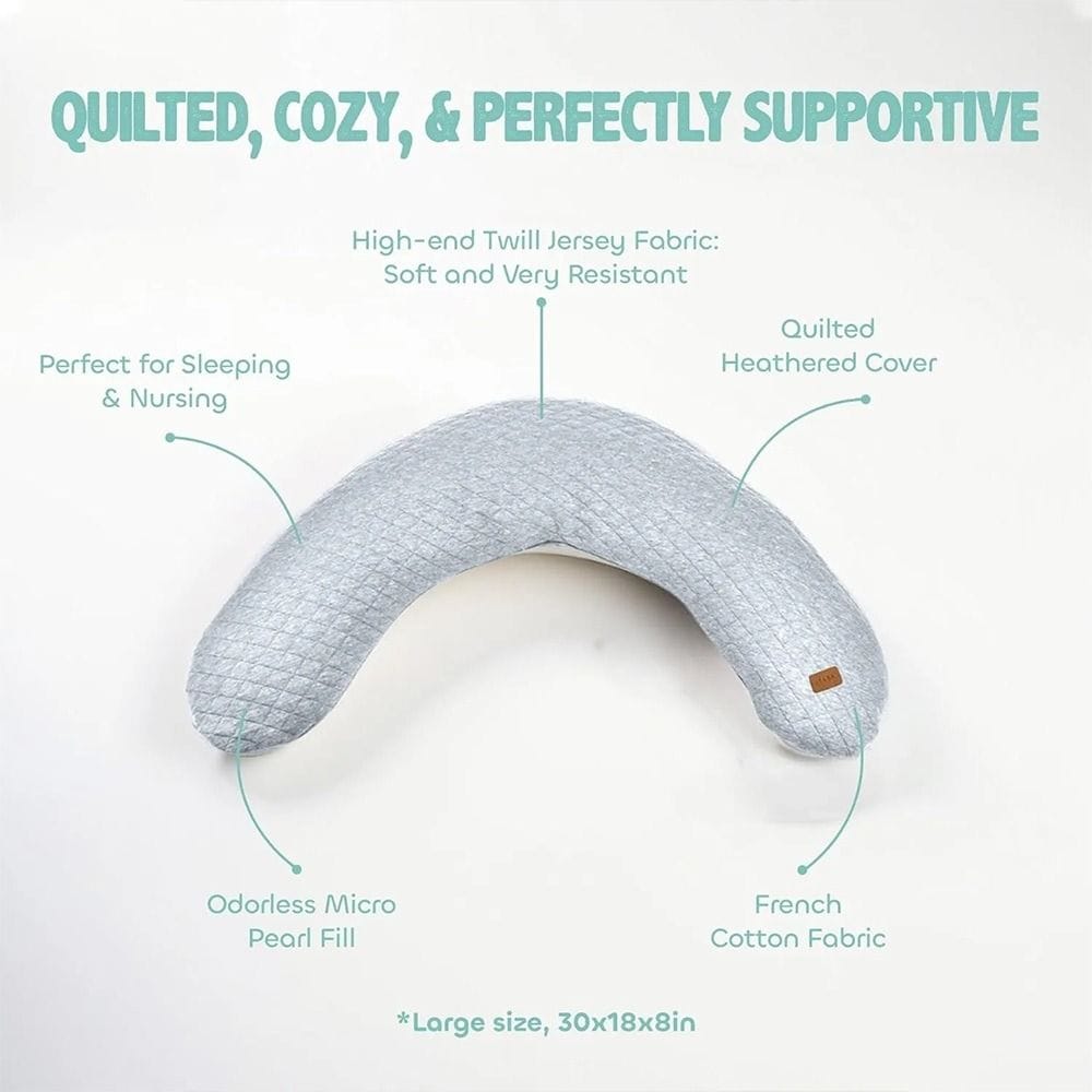 Beaba 170cm Large Maternity Nursing Pillow Pregnancy Breastfeeding Support Fleur de Coton Micro-Pearl Fill Heather Grey | 508172