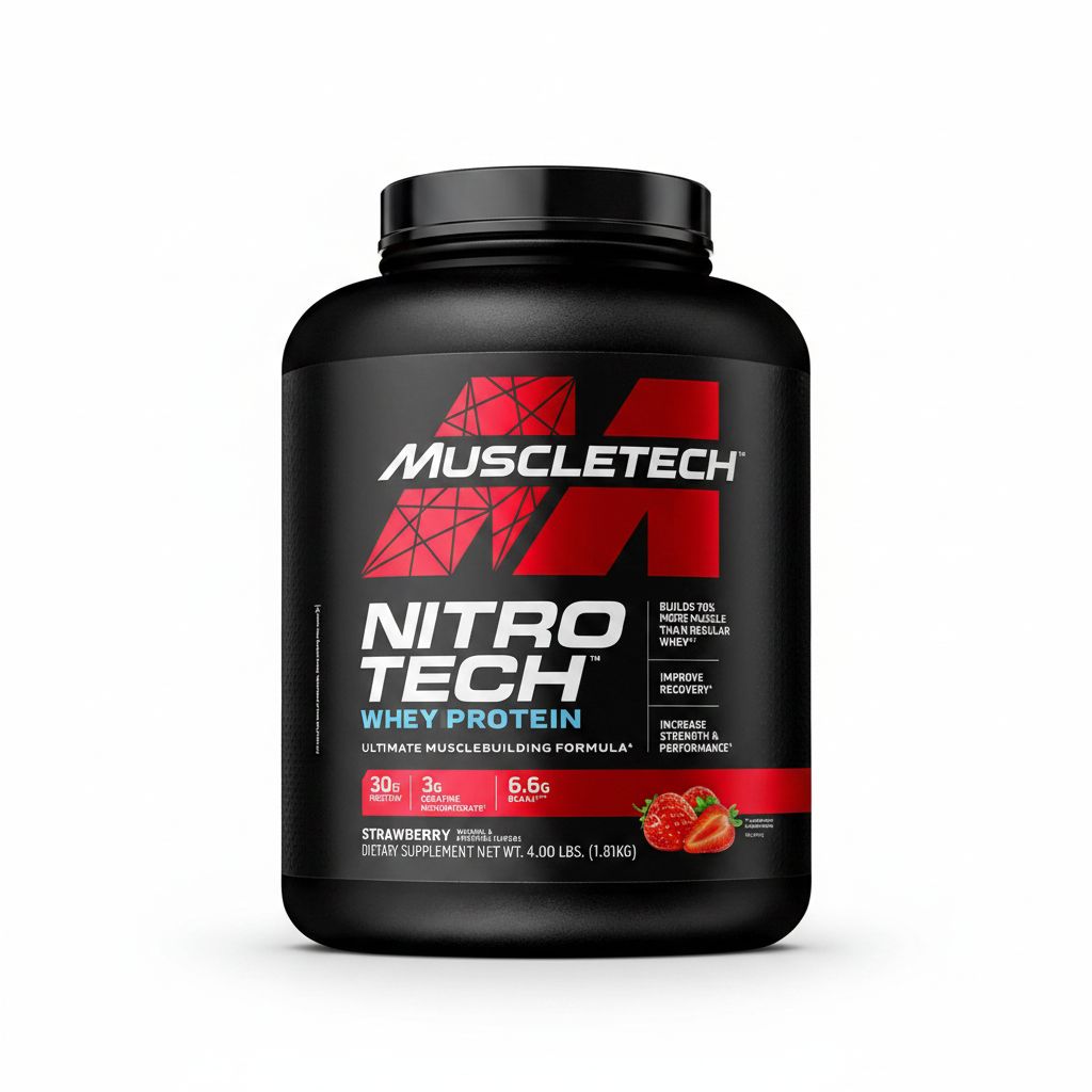 Muscletech Nitro-Tech Whey Protein: Ultimate Muscle Builder, Strawberry Flavor, 30g Protein