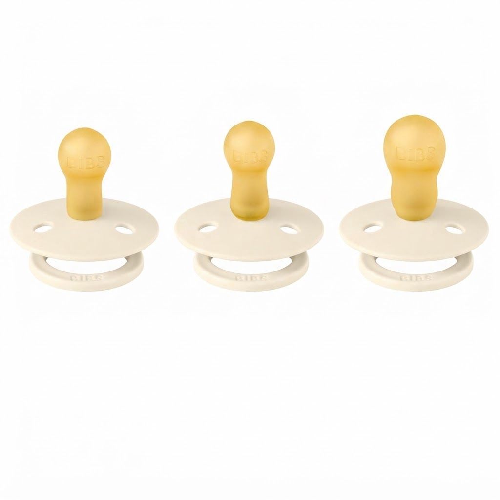 BIBS Latex Colour Round Pacifier Size 2 6+ Months 2 Pack, Customized Comfort, Skin-Like Softness, Flexible And Durable - Ivory/Blush