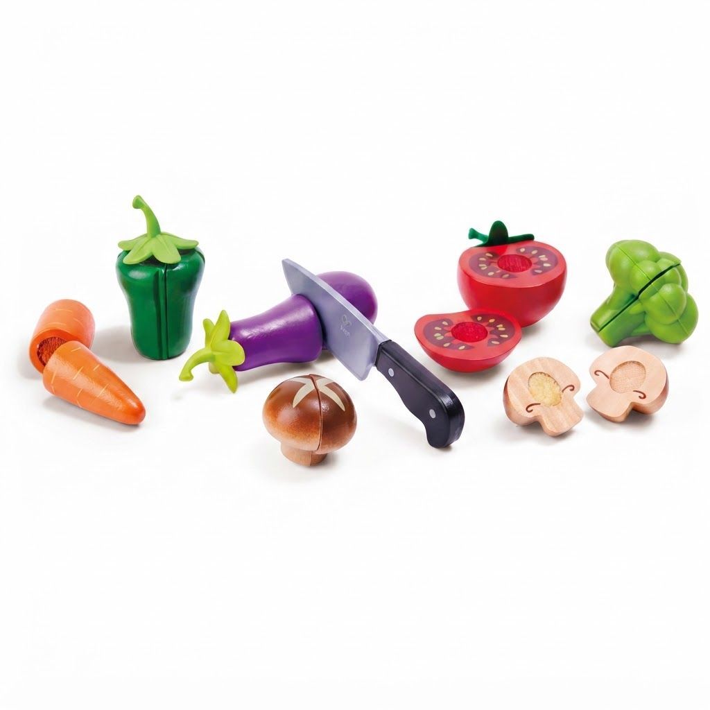 Hape Garden Vegetables Wooden Play Food Set for Kids - Educational Kitchen Toy with Cutting Knife