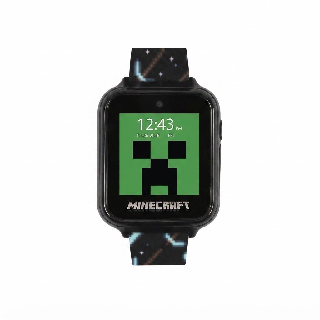 Minecraft Interactive Kids Smart Watch – Touchscreen with 6 Games, Selfie & Video Camera, Step/Activity Tracker, Alarm & Timer, 10 Watch Faces