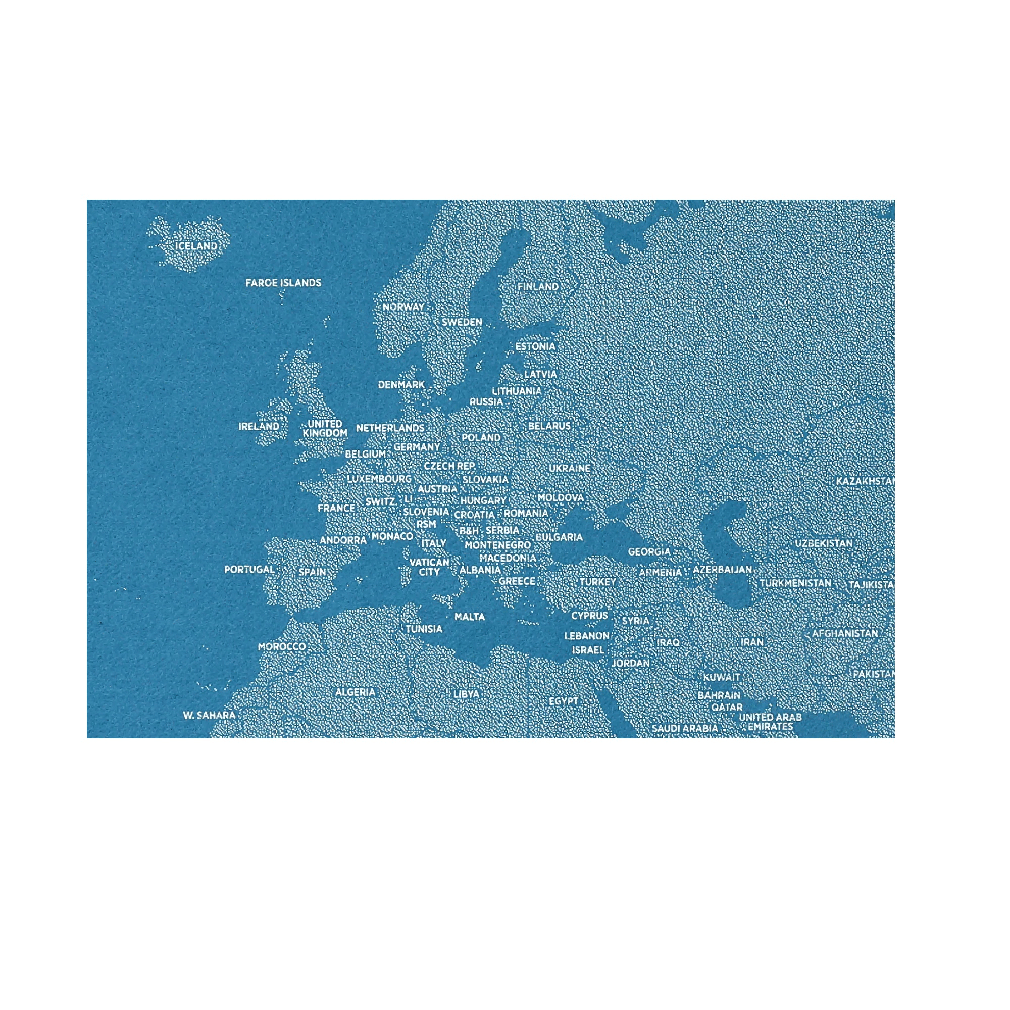 Palomar Pinnable World Map by Countries, Light Blue, 124 x 66cm Polymer Felt Wall Map,15 Red Pins, Made in Italy