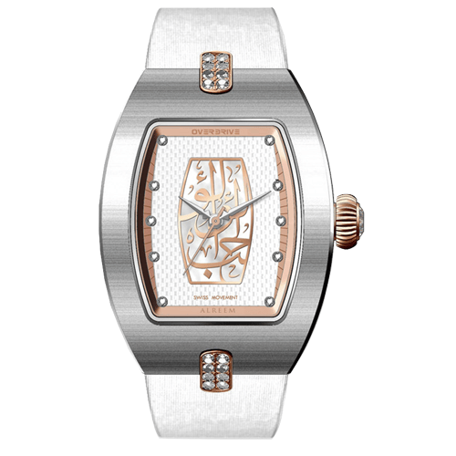 Overdrive Alreem Edition Silver Calligraphy Watch, 32mm Stainless Steel Case, Ronda 763E-H2 Quartz Movement, Satin Strap, K1 Mineral Glass, 5 ATM Water Resistant