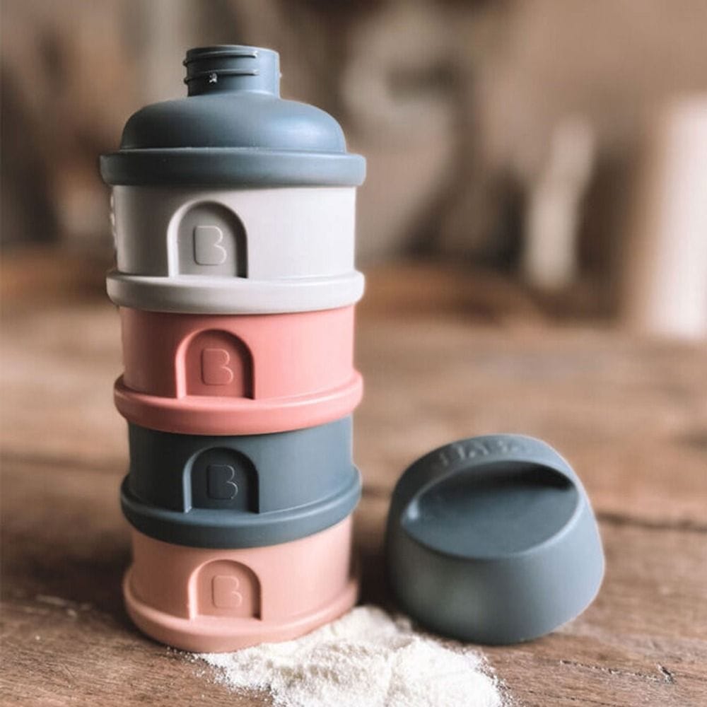 Beaba Milk Powder Containers With 4 Chambers, Stackable Powdered Milk Dispenser, Airtight, Easy To Use, Modular Dosing Box - Mineral Gray/Pink