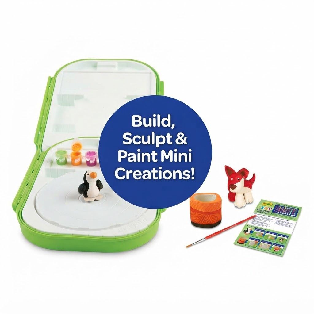 Crayola Clay Sculpting Station with Pottery Wheel, Kids Art Set for Boys & Girls Ages 6-9, Green – 6-9 Years, Air Dry Clay