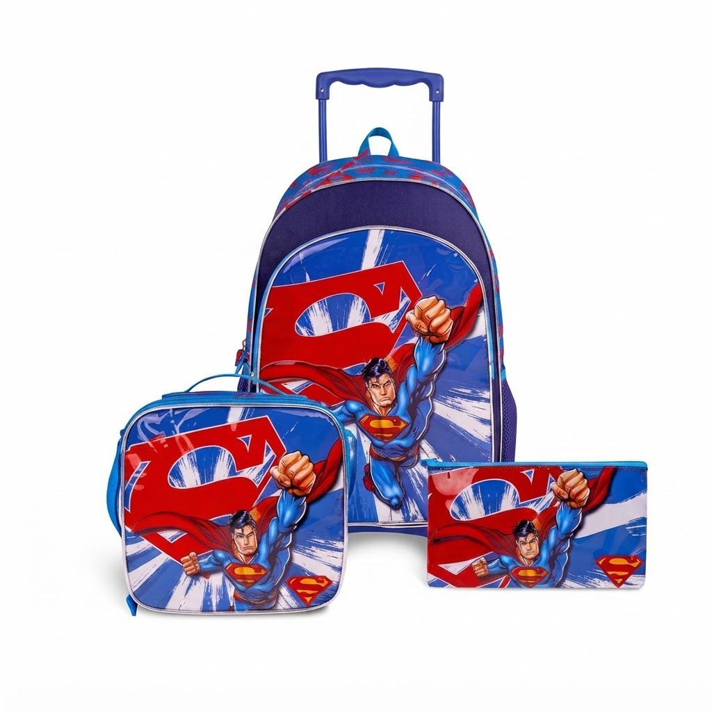 TRUCARE 3-in-1 School Trolley Backpack Set - Rolling Travel Bag with Insulated Lunch Box and Pencil 