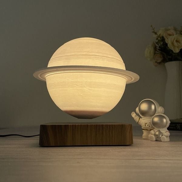 مصباح زحل الفاخر بتصميم مميز، مصباح LED مغناطيسي عائم على شكل كوكب، مقاس 6 بوصات، بقاعدة من الخشب المصمم هندسيًا، مصباح ليلي مكتبي من مادة ABS و PVC