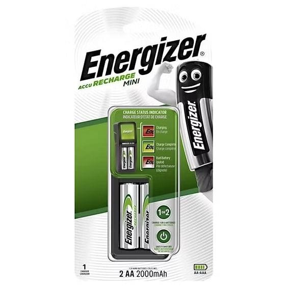 Energizer Mini Battery Charger with 2 AA NiMH Rechargeable Batteries - Includes 2000mAh Batteries