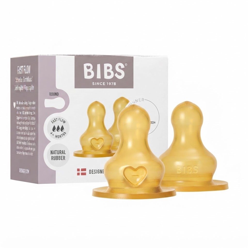 BIBS Latex Fast Flow Bottle Nipple 4+ Months 2 Pack, Natural Rubber Latex, Anti-Colic Function, BPA-Free, Quick Milk Flow - Orange