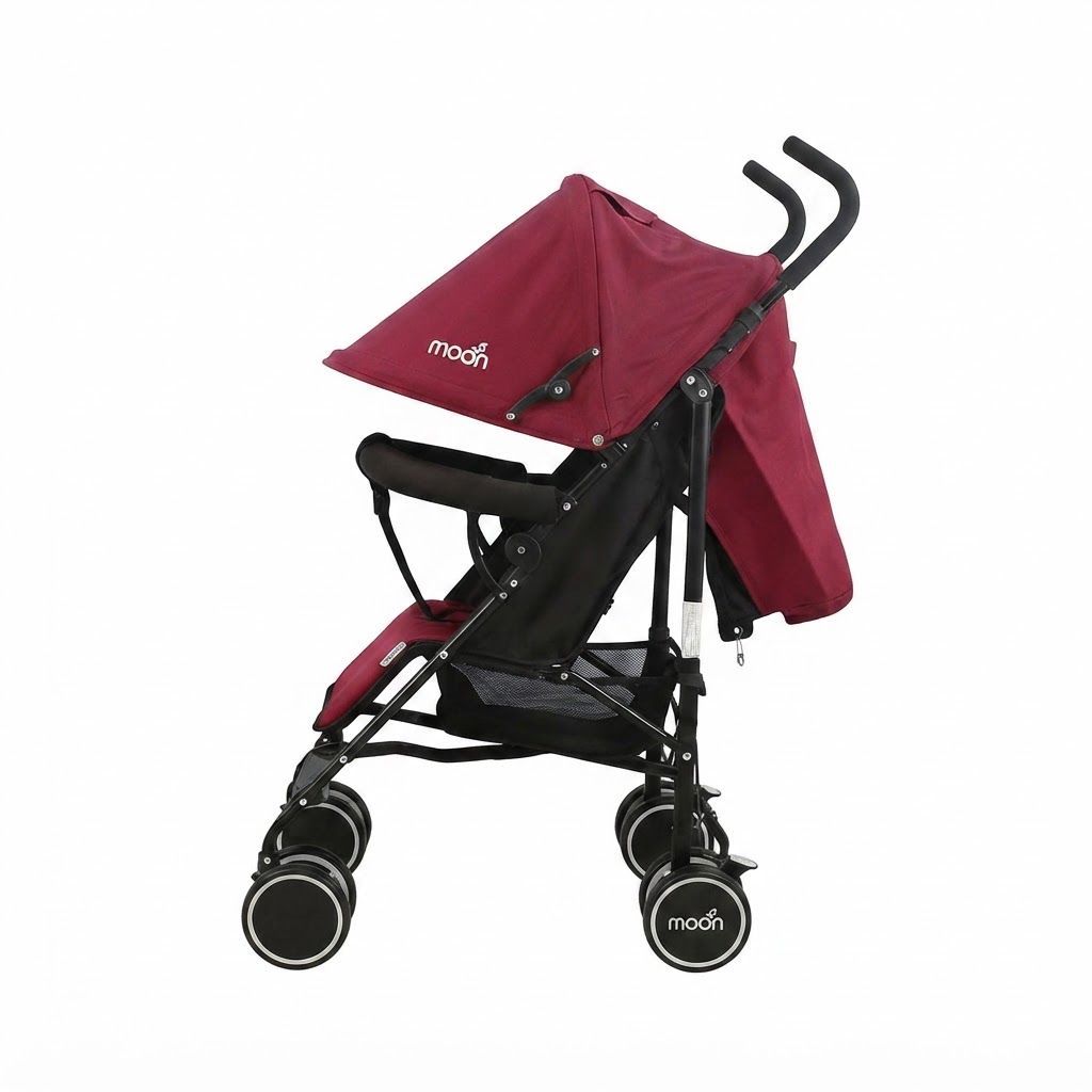 The Moon Brand Neo Plus Lightweight Travel Stroller - Compact Umbrella Fold Pushchair for Newborns Dark Red, Up to 18 kg, 0 Months+, 5-Point Safety Harness