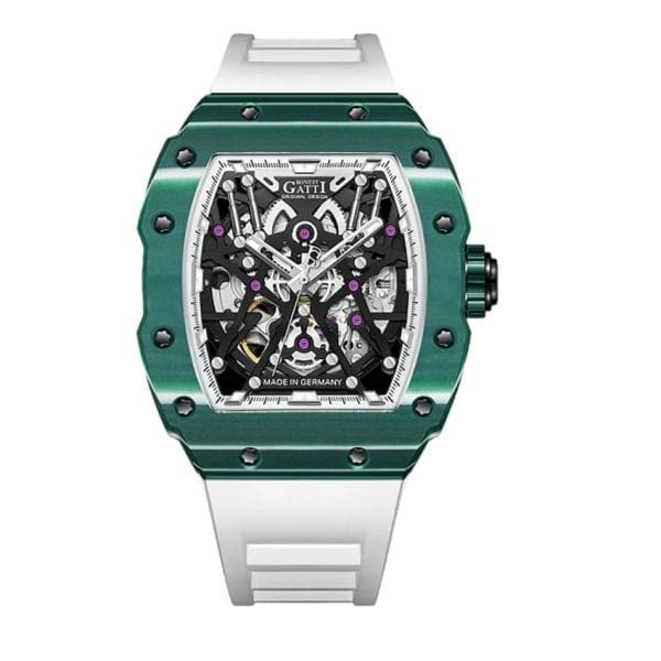Bonest Gatti BG-9906 Automatic Watch, Carbon Fiber & Titanium Alloy Case, CITIZEN BT16-O5G Movement, Synthetic Sapphire Crystal, Fluororubber Strap | Green