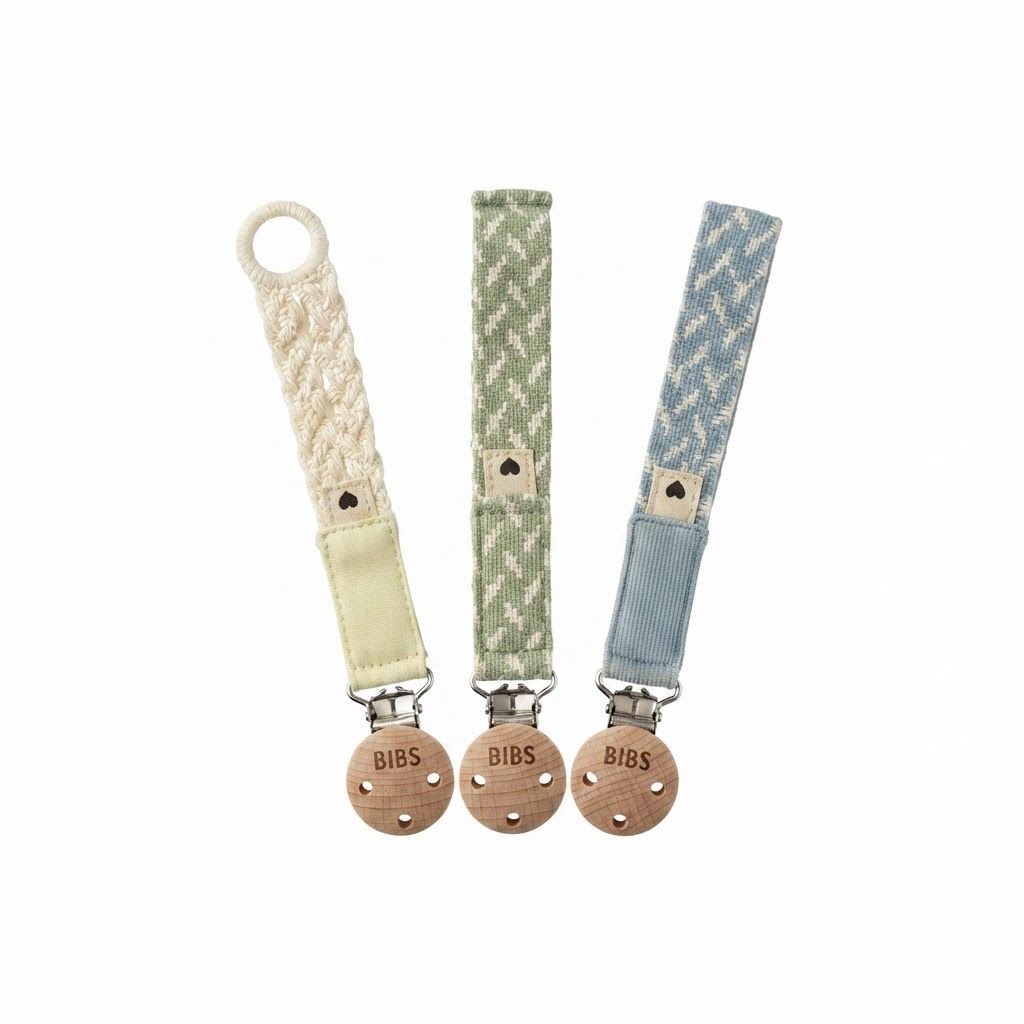 BIBS Braided Pacifier Clip 0+ Months 22cm, Safe And Practical Design, High-Quality Nickel-Free, Easily Attach To Your Baby’s Clothes - Blush/Ivory
