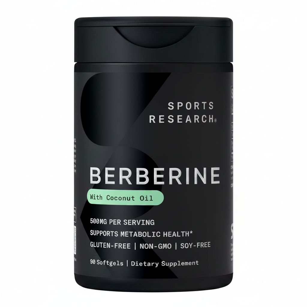 Sports Research Herbal Berberine Supplement with Coconut Oil - 500mg Softgels for Metabolic Support