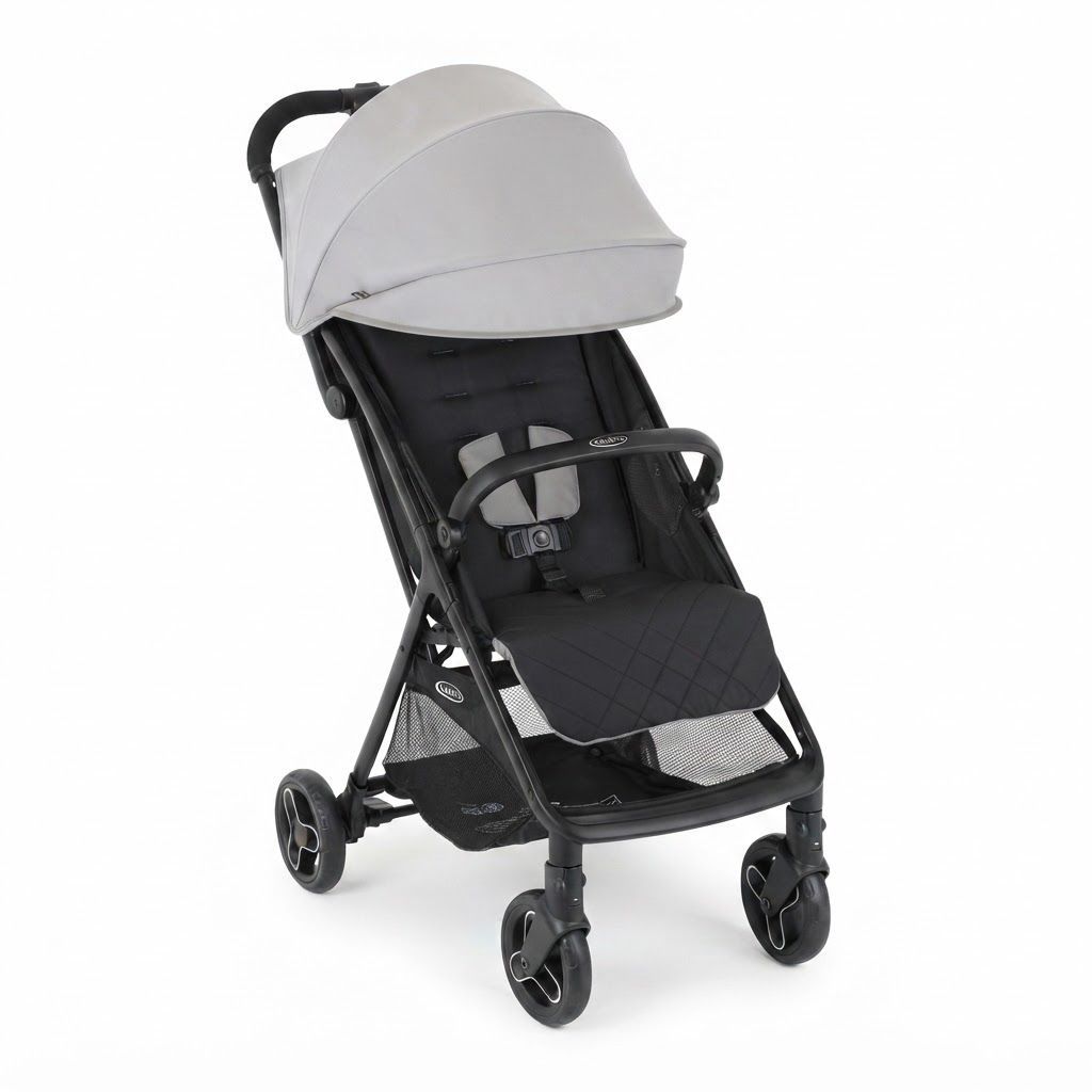 Graco Myavo Compact Stroller with Raincover Lightweight 5.8kg Pushchair, One-Second One-Hand Fold, Adjustable Recline, Large Storage Basket, Suitable from Birth to 22kg | Steeple Gray