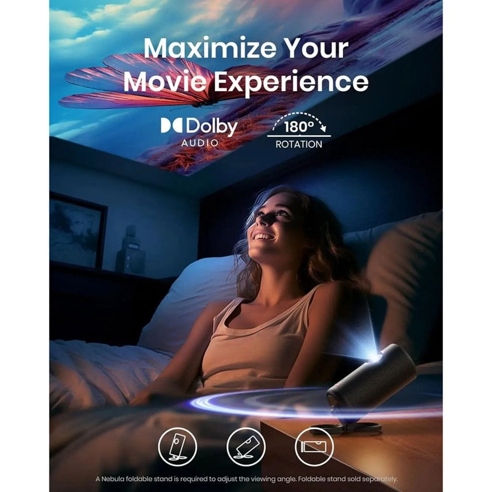 جهاز عرض ليزر محمول Anker Nebula Capsule 3، يدعم Google TV، دقة 1080p Full HD، سطوع 300 لومن ANSI، صوت Dolby | أسود - D2425212