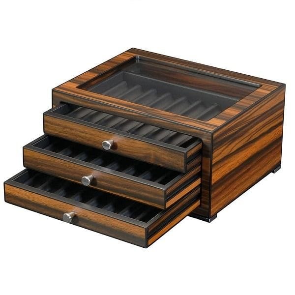 Luxury Signature Wooden Pen Storage Box, 24 Slot Pen Organizer, Ebony Finish MDF Display Case