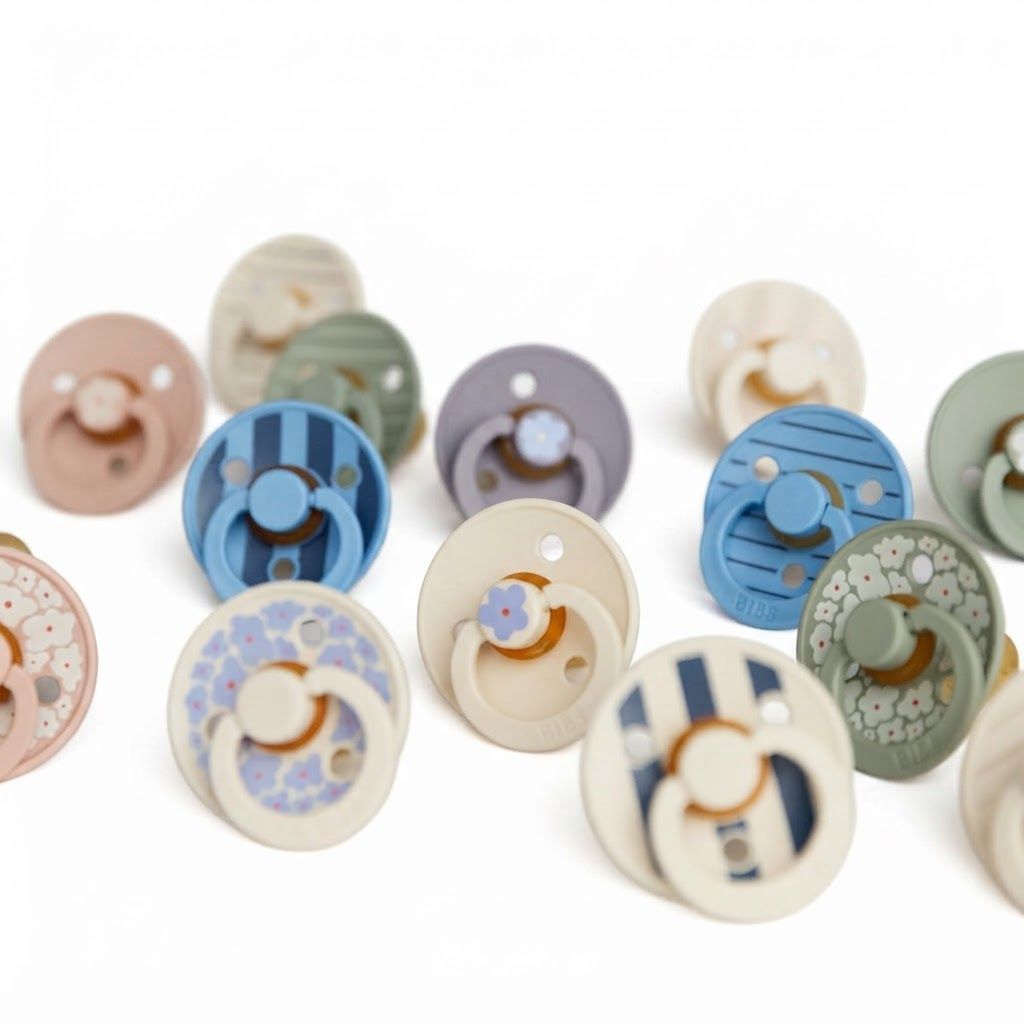 BIBS Pin Latex Pacifiers Studio Colour Size 1 0+ Months 2 Pack, Gentle Shield Design, Natural Rubber Nipple, BPA-Free - Ivory Hush Mix