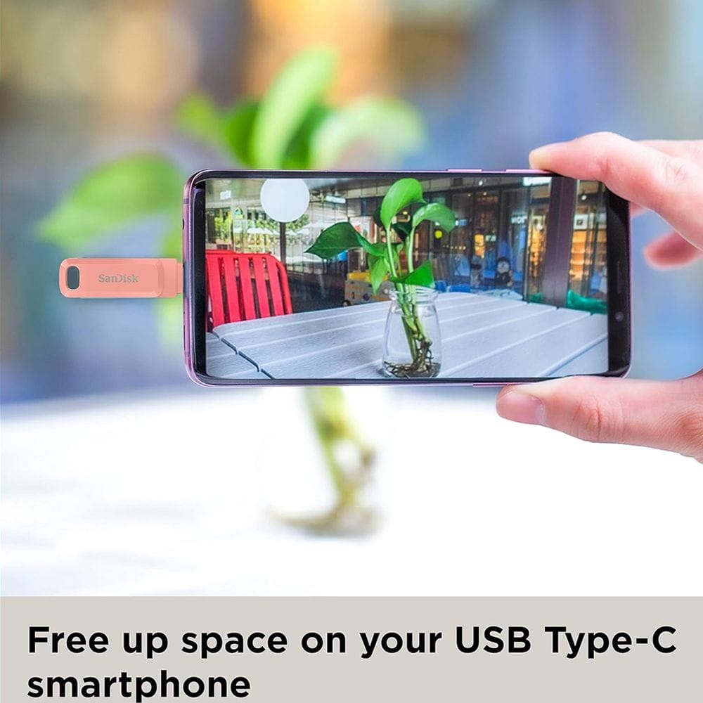 SanDisk Ultra Dual Drive Go USB Type-C Flash Drive 256GB with USB-C & USB-A Connectors, 400MB/s Read Speed, Swivel Design & Auto Backup | Peach Amber - 619659185985
