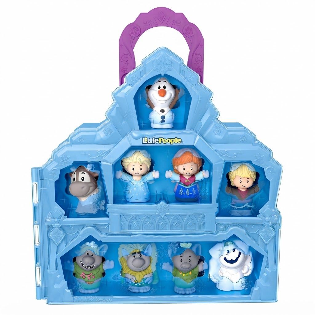 Fisher-Price Little People Disney Frozen Carry Along Castle Playset, Portable Storage Case with 9 Figures, Pretend Play Toy