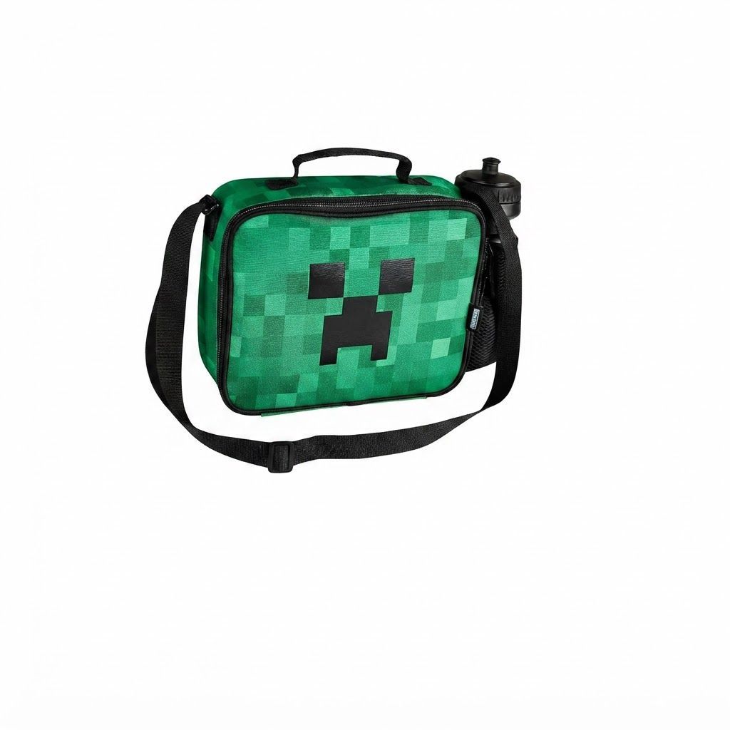 Minecraft Insulated Lunch Bag for Kids, Creeper Gaming Lunch Box with Water Bottle, Durable School Lunch Bag