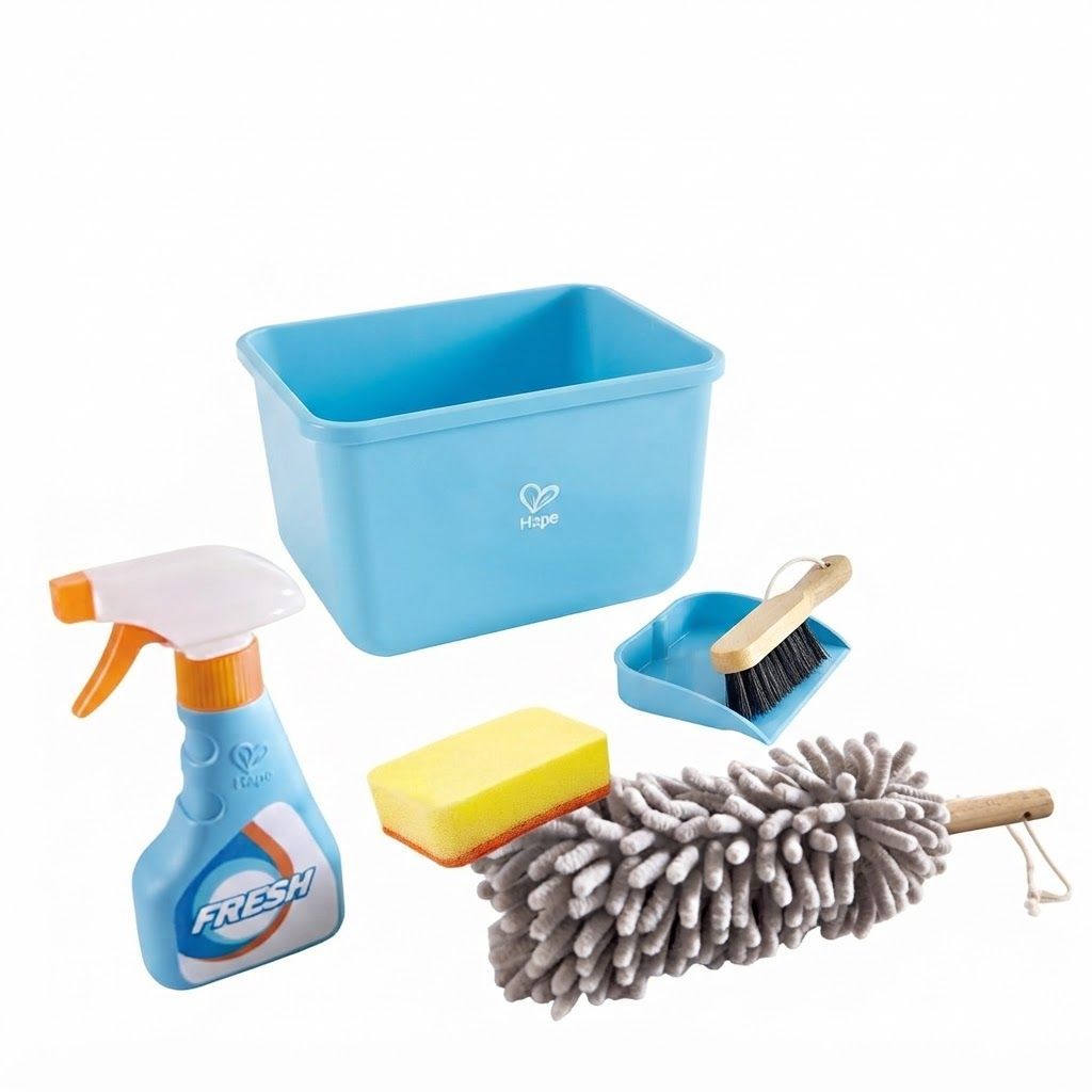 Hape Clean Up Bucket Set - Pretend Play Cleaning Kit for Toddlers & Kids, Bucket & Functional Tools