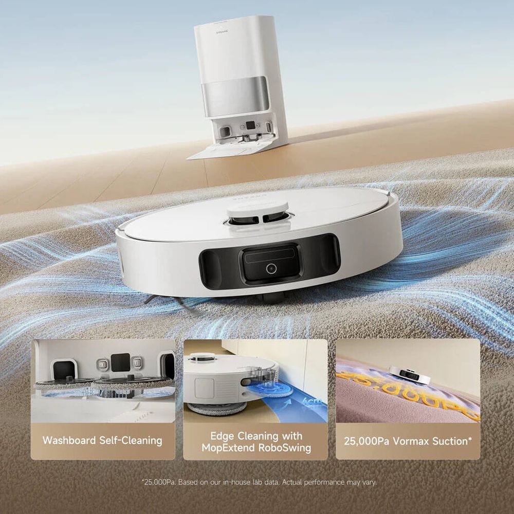 Dreame D30 Ultra Robotic Vacuum Cleaner, 25000Pa Vormax Suction, MopExtend RoboSwing, Self-Cleaning PowerDock & AI Navigation | White - RTD31TE