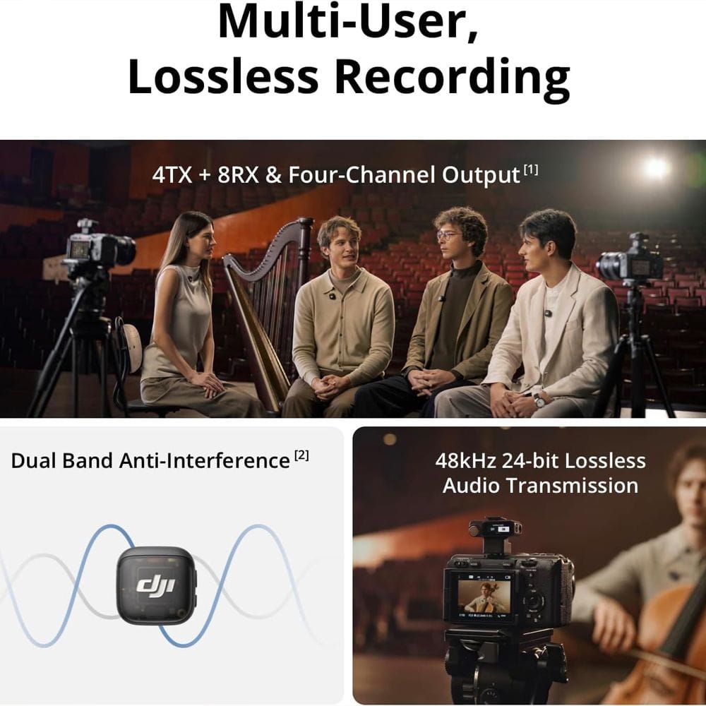 DJI Mic 3 Combo Wireless Microphone System, 2 Transmitters & 1 Receiver, Charging Case, 32-Bit Float Recording, Intelligent Noise Cancellation & Long Range Audio | Black - 6937224116344