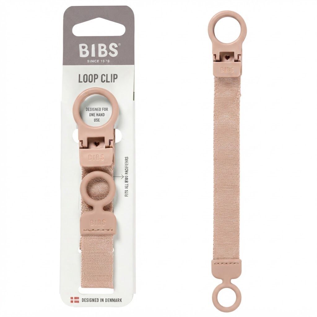 مشبك لهاية بحلقة BIBS لعمر +0 أشهر، فتحة أمان كبيرة جداً، تصميم تثبيت بيد واحدة، استخدام طويل الأمد وراحة بال - وردي فاتح