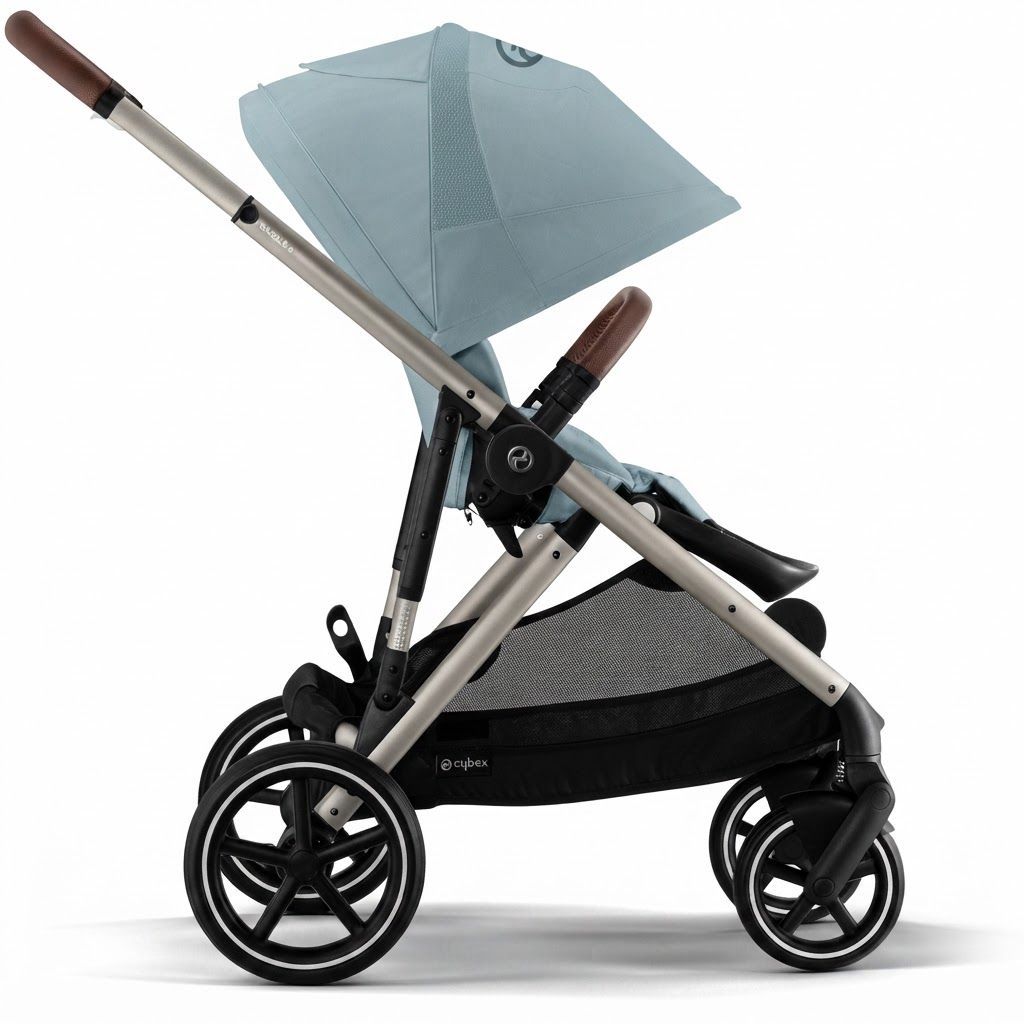 Cybex Gazelle S Convertible Double Stroller, Stormy Blue Fabric, Taupe Frame - Over 20 Configurations, Adapts from One Child to Two, Stylish and Practical Design