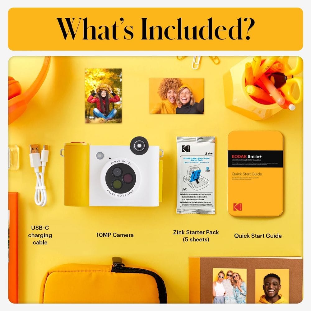 Kodak Smile+ Instant Print Digital Camera, 10MP Camera, 2x3-Inch ZINK Photo Printing, Bluetooth Connectivity & LCD Viewfinder | White - 843812173049