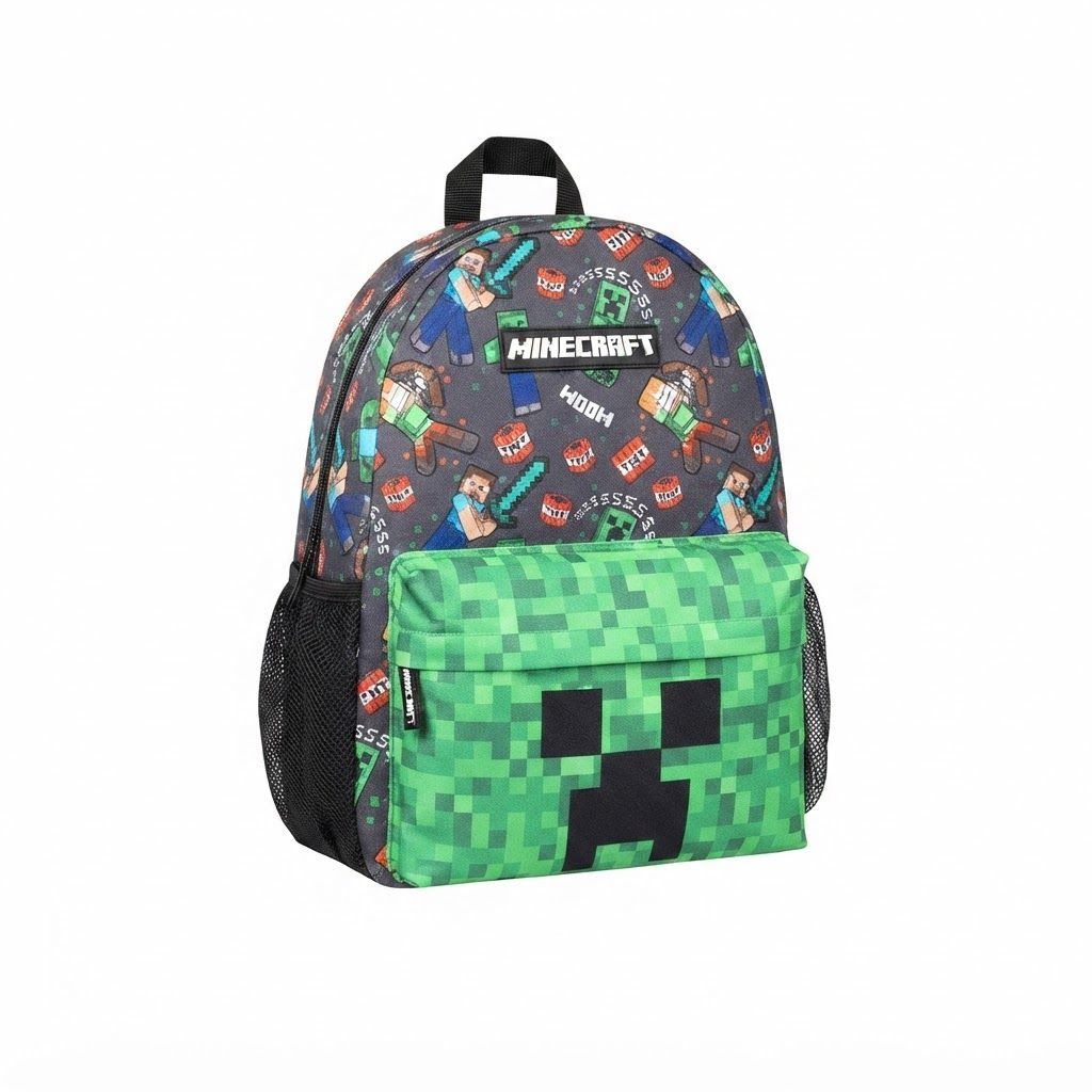 Minecraft School Backpack for Boys & Girls, Official Creeper Large Multi-Compartment Rucksack for Kids