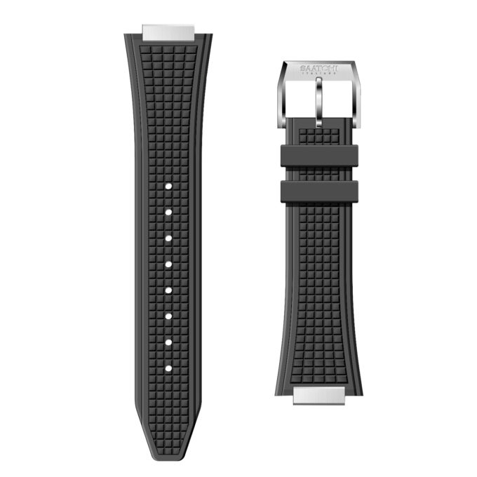 Saatchi Grey Rubber Watch Strap, Premium Replacement Band with Stainless Steel Buckle