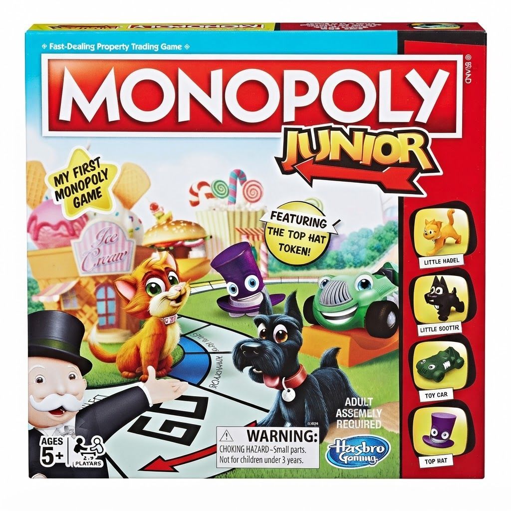 Monopoly Junior Board Game Original Fast-Paced Fun Family Game for Kids with Iconic  5 Years and Up, 2-4 Players