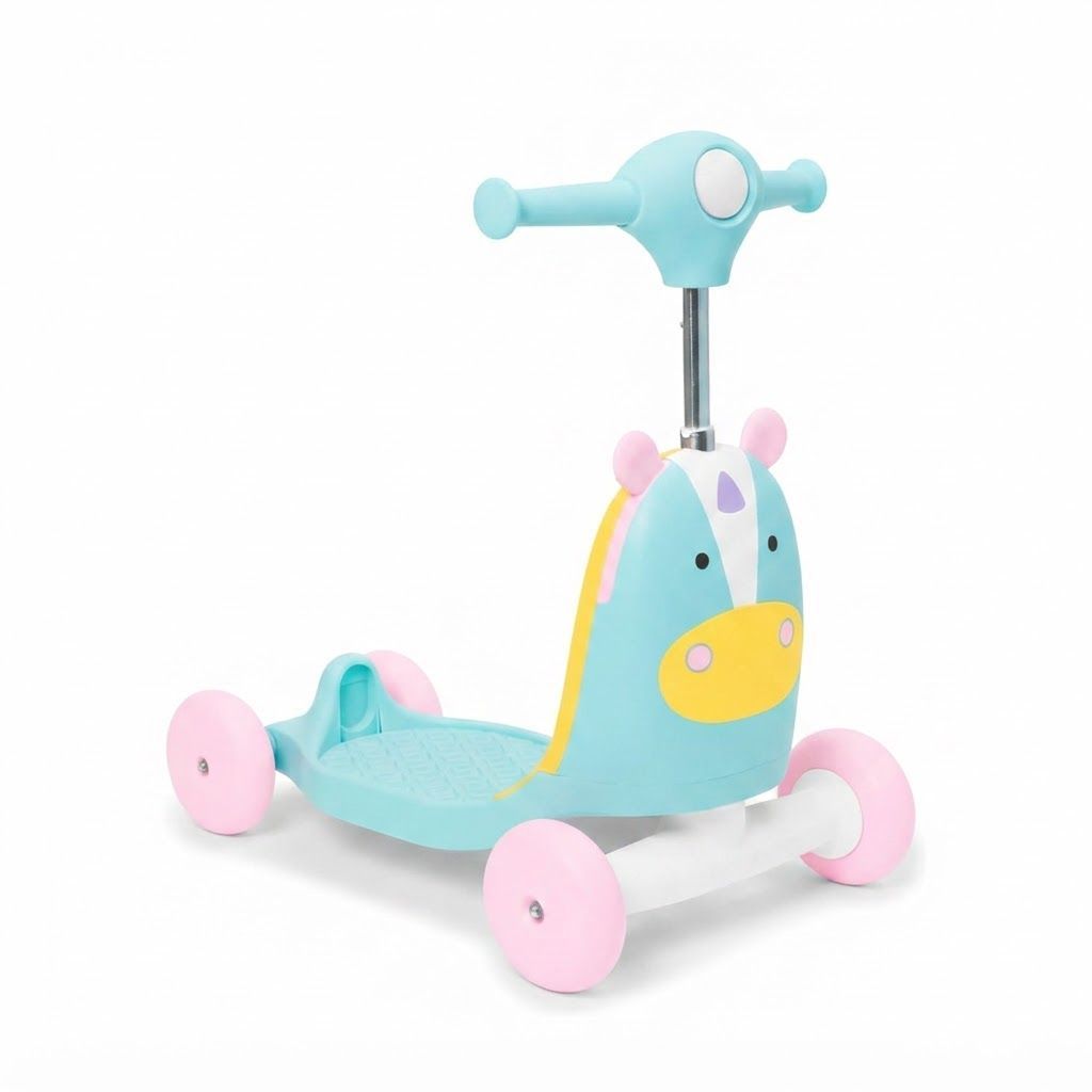 Skip Hop Zoo Unicorn Ride On 3 in 1 Scooter 12+ Months, Adjustable Handle For Comfortable Standing Height, Three Ways To Play - Multicolour