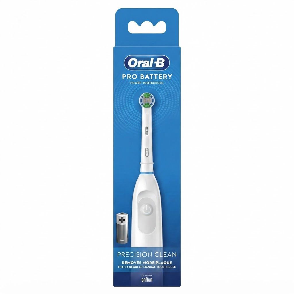 Oral-B Pro Battery Powered Toothbrush, White - Superior Plaque Removal, 2 AA Batteries, Long-Life