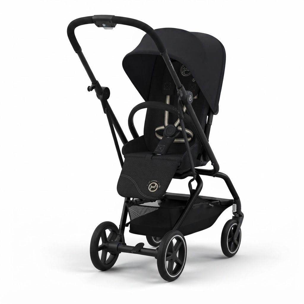 Cybex Gold Eezy S Twist+ 2 Lightweight Stroller, 360-Degree Rotating Seat Unit, All-Terrain Wheels, Face-to-Face or Forward-Facing, Quick Effortless Turn | Magic Black