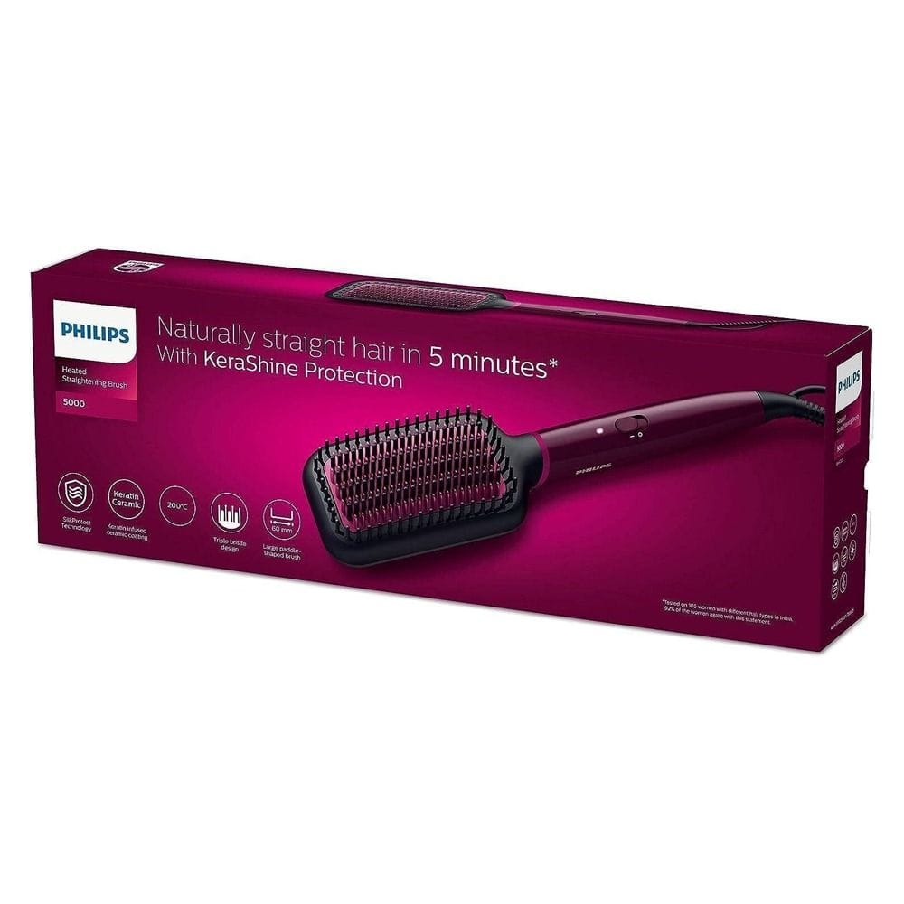 Philips Heated Straightening Brush, ThermoProtect Technology, Tourmaline Ceramic Bristles, 2 Temperature Settings, Fast Styling | Black - BHH730/03