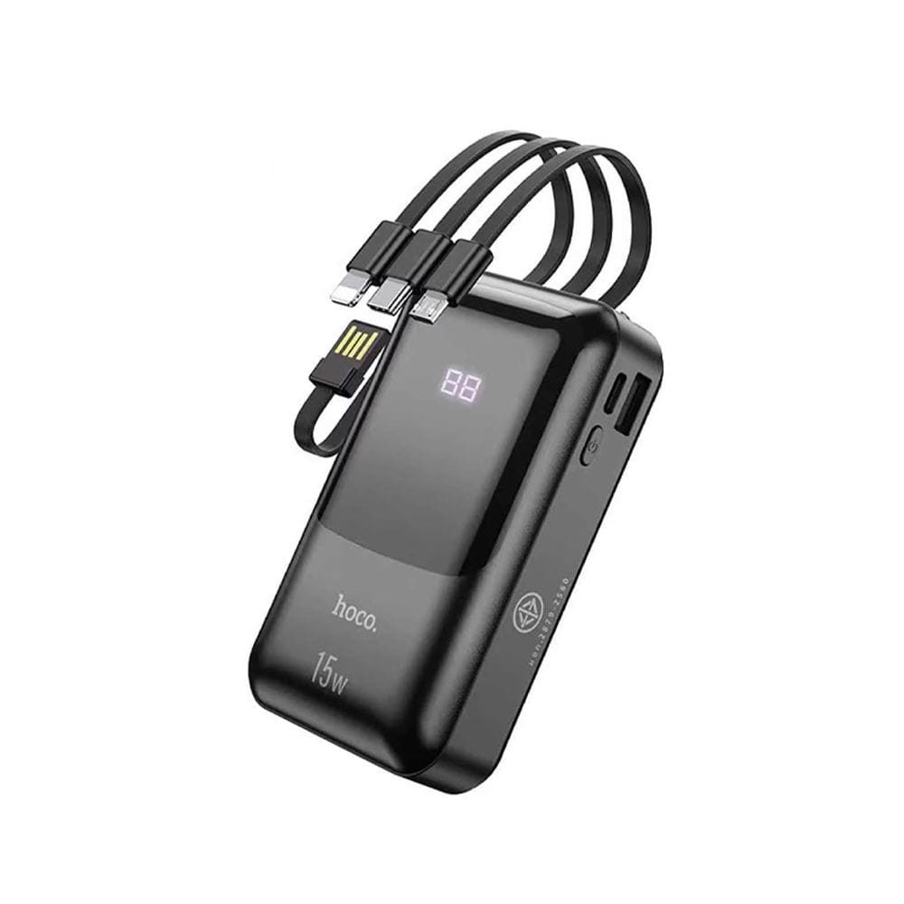 HOCO DB85 4-in-1 Power Bank 10000mAh, Built-in Charging Cables, Fast Charging Portable Battery Pack with LED Display - Black