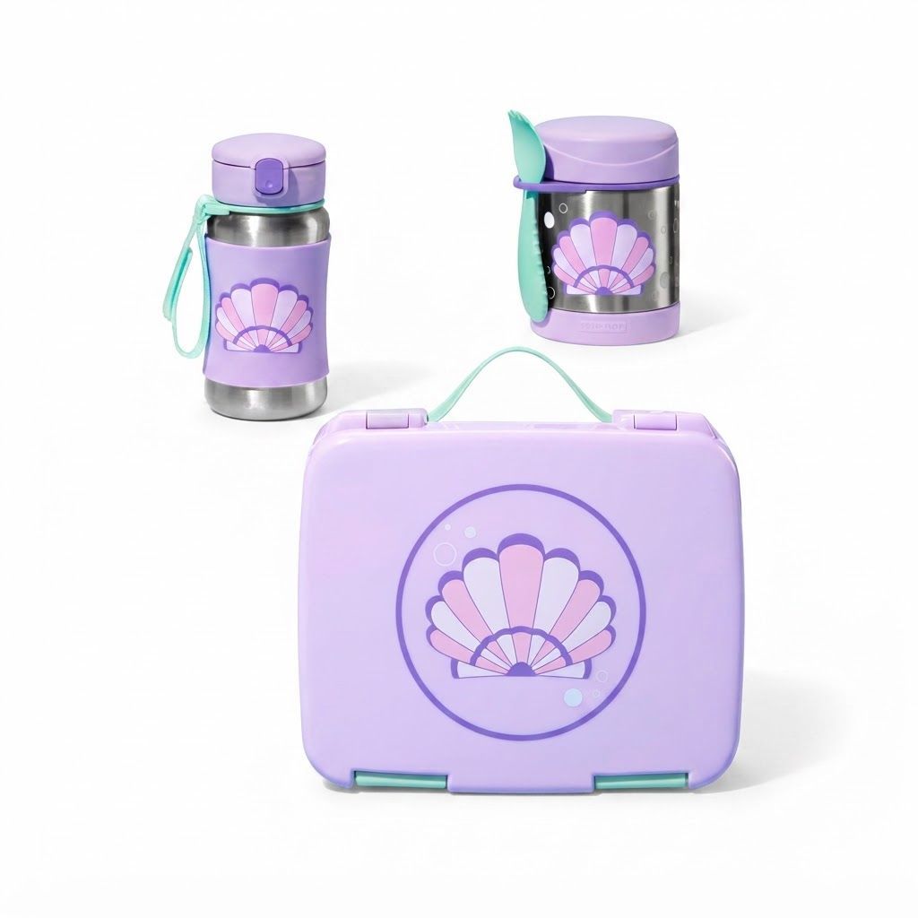 Skip Hop Seashell Spark Style Stainless Steel Kids Straw Bottle 12+ Months 350ml, Comfortable No Slip Silicone Grip, Flexible Straw Flips - Multicolour